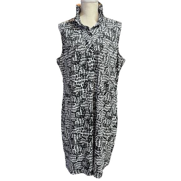 Tango Mango Dress XL Black White Print Jersey Knit Ruffle Wired Collar V-Neck - Picture 1 of 13